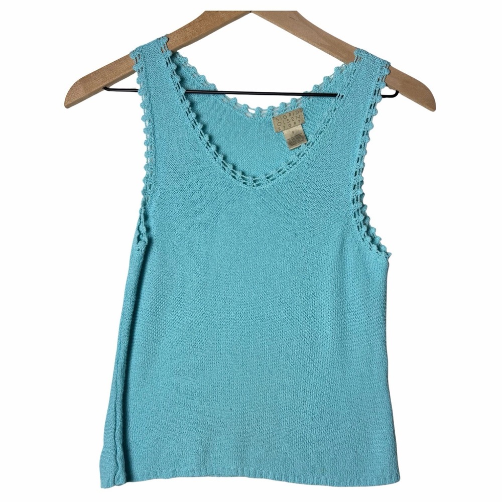 Sigrid Olsen Sport Knit Tank Top Light Blue Laze Trim Women's Size S